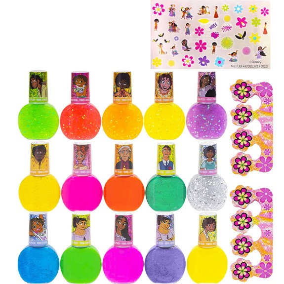 ENCANTO 15PK NAIL POLISH WITH STICKERS AND TOE SPACERS