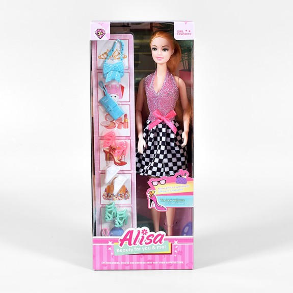 Doll set: Alisa in a Dress - checkers
