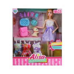 Doll set: Alisa with 3 Dresses
